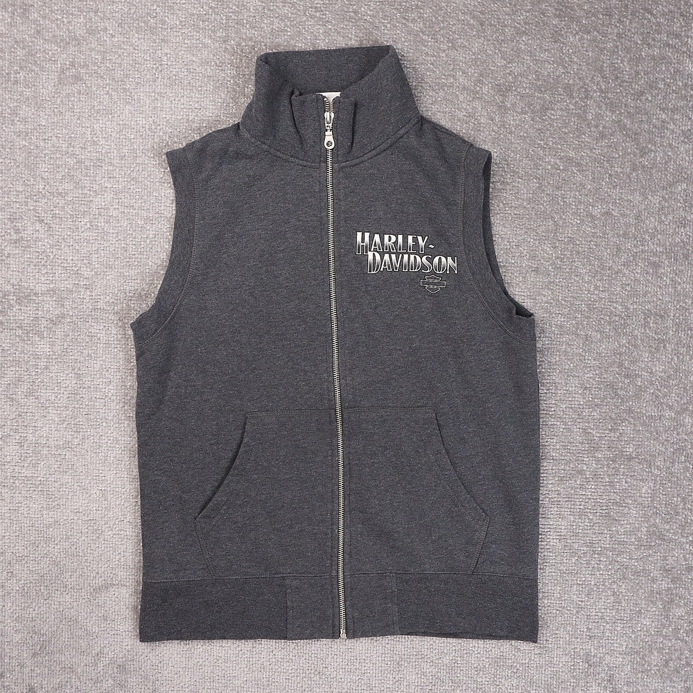 Vintage Harley Davidson Motorcycles Small Gray Sleeveless Full Zip Vest